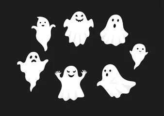Fototapeten set of cute ghost creation kit, changeable face, flat design vector for halloween © Nadzin