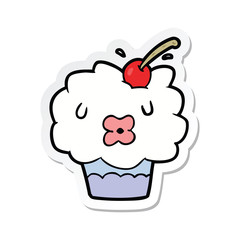 sticker of a cartoon cupcake