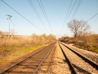 Fototapeta premium train tracks outside no train way transport line country