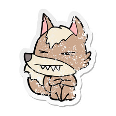 distressed sticker of a angry wolf cartoon