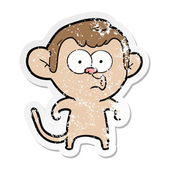 Obraz na płótnie Canvas distressed sticker of a cartoon hooting monkey