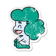 distressed sticker cartoon of a kawaii alien girl