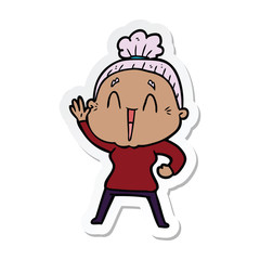sticker of a cartoon happy old lady