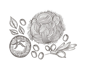 delicious italian food in drawing