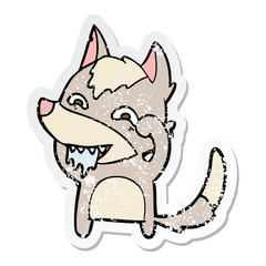 distressed sticker of a cartoon hungry wolf