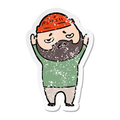 distressed sticker of a cartoon worried man with beard