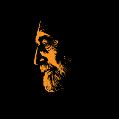 Old man portrait silhouette in backlight. Vector. Illustration.