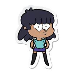 sticker of a cartoon whistling girl