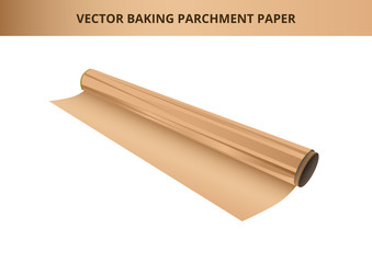 Vector illustration of open brown roll of baking parchment paper. Cooking icon isolated on a white background.