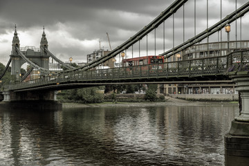 Fototapeta na wymiar Hammersmith bridge and river Thames, London