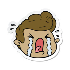 sticker of a cartoon crying boy