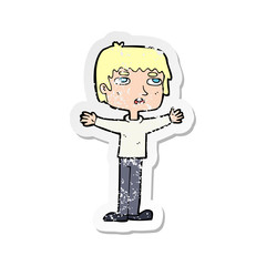 retro distressed sticker of a cartoon nervous man