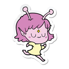 sticker of a cartoon alien girl