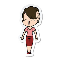 sticker of a happy cartoon hipster girl