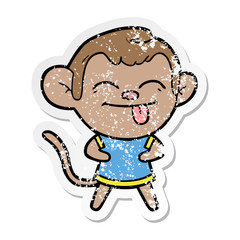 distressed sticker of a funny cartoon monkey