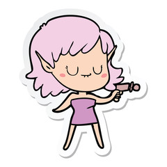 sticker of a happy cartoon elf girl