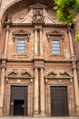 Fototapeta na wymiar Entrance to the Church of Santa Maria de la Asuncion in Navarrete, La Rioja, Spain on the Way of St. James or Camino de Santiago