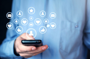 Man holding phone. Social Media Concept