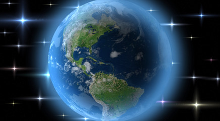 Planet Earth in space among the stars