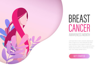 Breast cancer day international Landing Page Template.Women with ribbon People Characters for ui, web, mobile app, poster and banner.