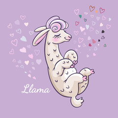 Llama cartoon alpaca. Llama animal vector isolated illustration. Design for card, sticker, fabric textile, t-shirt. Children, child of modern trendy style