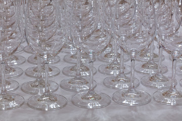 closeup of wine glasses on buffet table