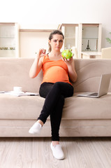 Fototapeta na wymiar Young pregnant woman working at home 