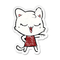 distressed sticker of a happy cartoon cat