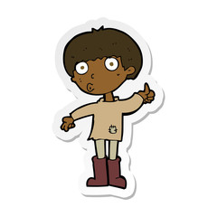 sticker of a cartoon boy asking question