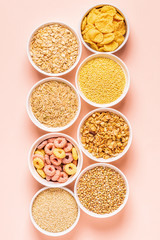 Ingredients for healthy breakfast, top view.