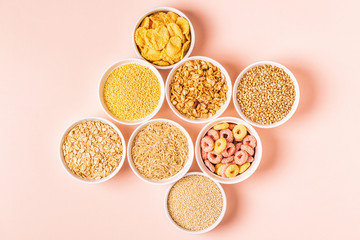 Ingredients for healthy breakfast, top view.