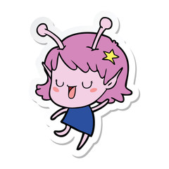sticker of a happy alien girl cartoon laughing