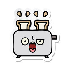 sticker of a cute cartoon of a toaster
