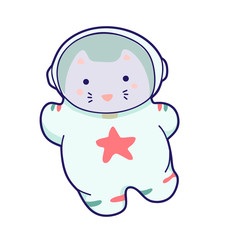 Cute kawaii cat travels in space. Vector funny animals clip art.
