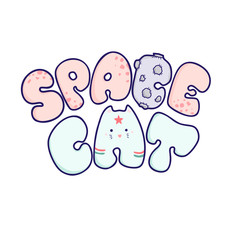 Kawai cartoon letters, the inscription space cat