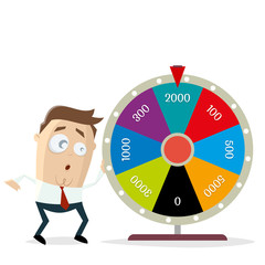 funny businessman with wheel of fortune