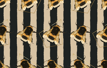 Stoffe zum Nähen Printable seamless pattern of alternating bumble bees with geometric shapes. Seamless bumble bee pattern in super high resolution.
