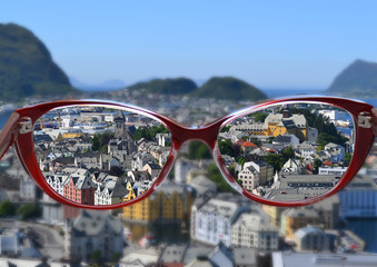 optical red glasses enhance the beautiful landscape and make the perception better
