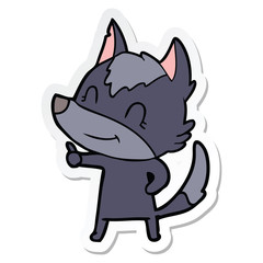 sticker of a friendly cartoon wolf
