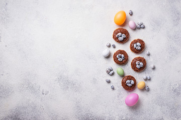 Easter  cookies in shape of nest with eggs
