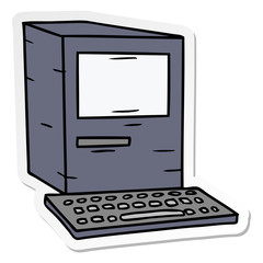 sticker cartoon doodle of a computer and keyboard