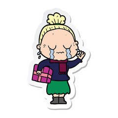 sticker of a cartoon crying old lady