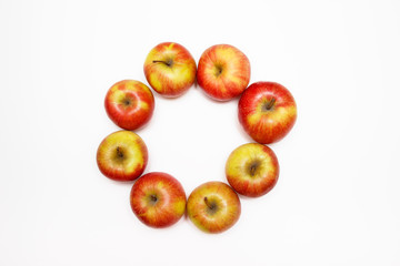 Fresh apple on white table background. Top view