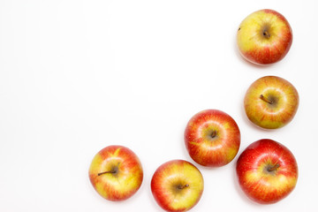 Fresh apple on white table background. Top view