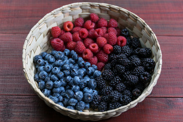 Frutos frescos, frambuesas, arandanos y zarzamoras