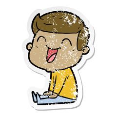 distressed sticker of a cartoon man laughing