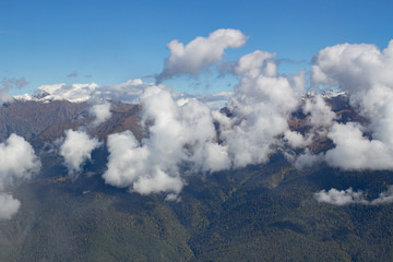 Landscape panorama caucasus mountain with autumn hills