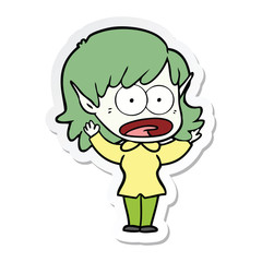 sticker of a cartoon shocked elf girl