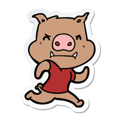 sticker of a angry cartoon pig running