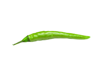 Green hot chili pepper isolated on white background, non-standard food concept